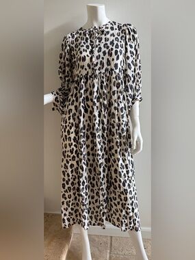 StylePark1 3/4 Sleeve Maxi Dress Rayon One Size Animal Leopard Print